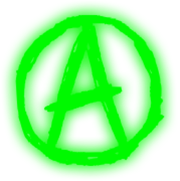 Grünes Anarchie-Symbol mit einem "A" in einem Kreis.